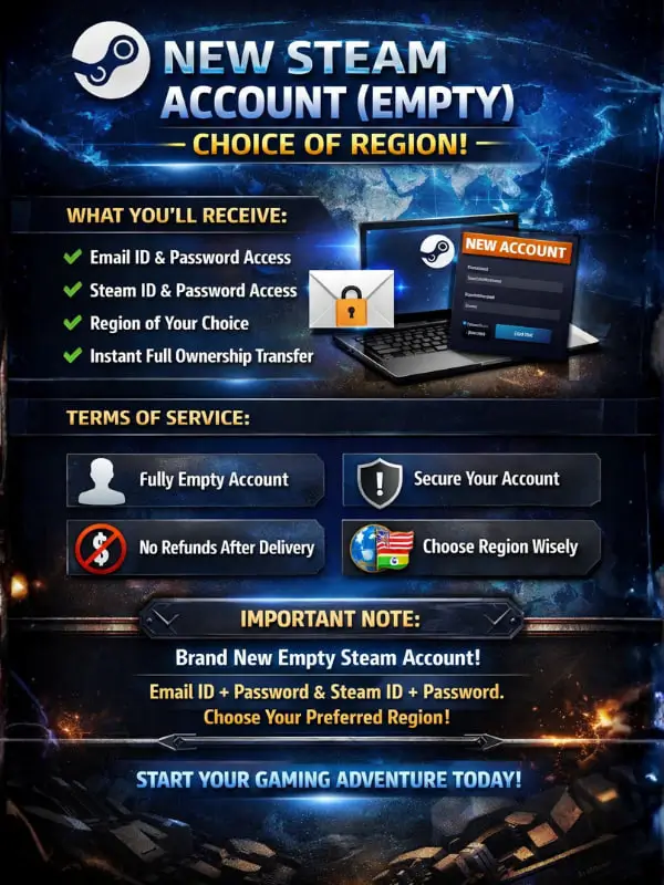 Steam New Account (Empty) – Choice of Region