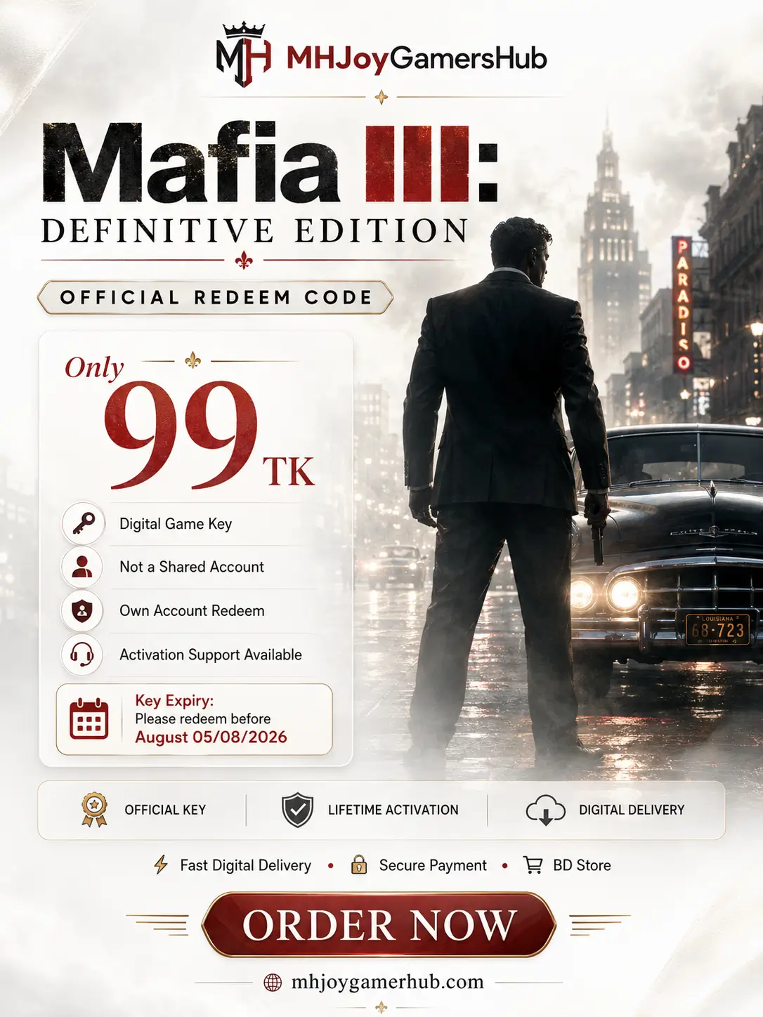 Mafia III: Definitive Edition PC Game Key BD – Only 99 TK