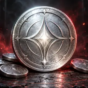 Diablo IV Platinum in-game currency token artwork — portrait